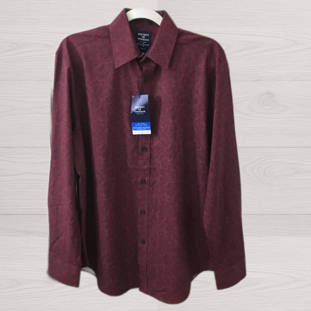 Society Of Threads Men's Slim Fit Long Sleeve Burgundy Paisley Shirt-New-Size M